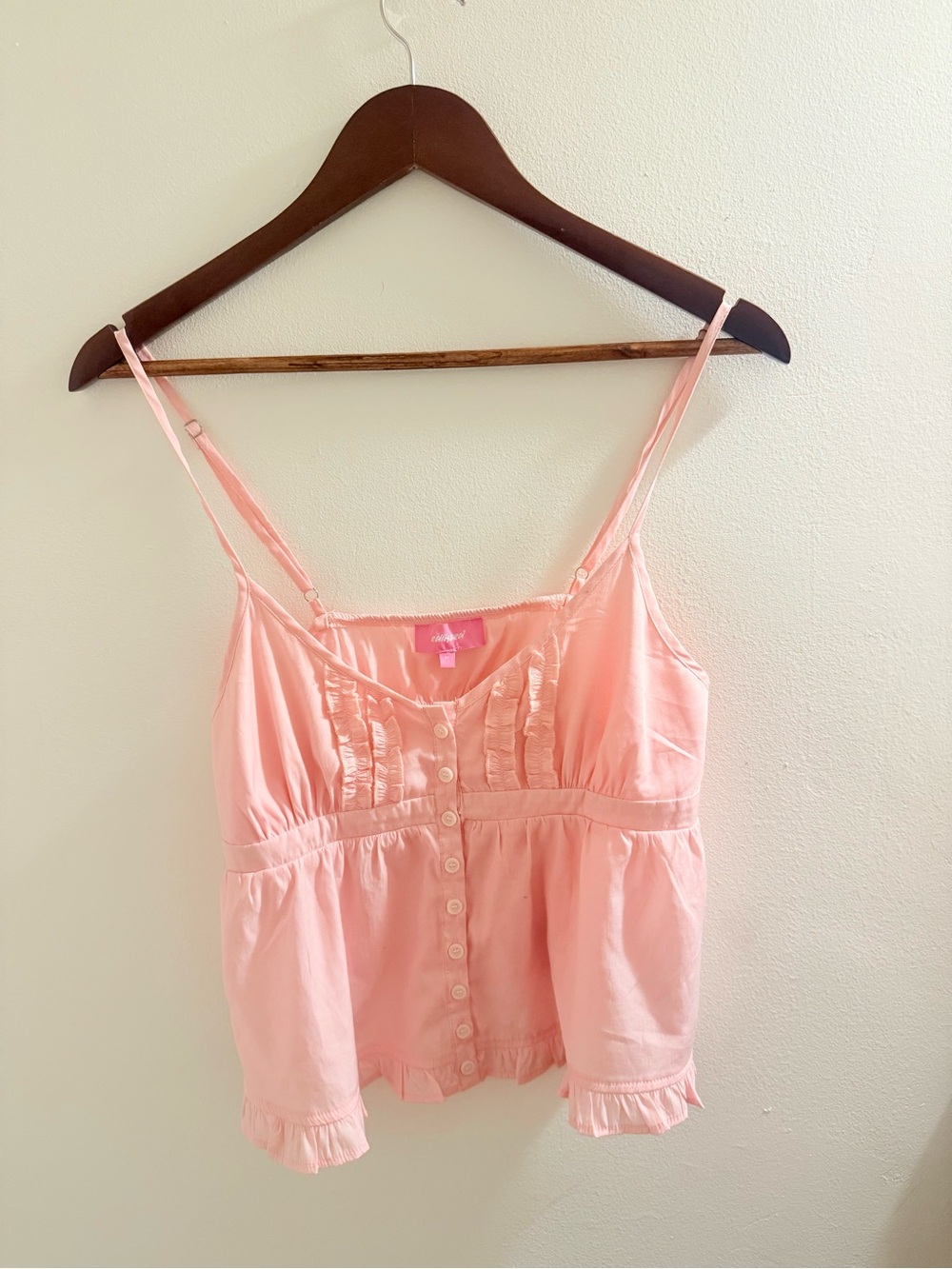 Edikted Light Pink Ruffle-Trim Button-Front Camisole
